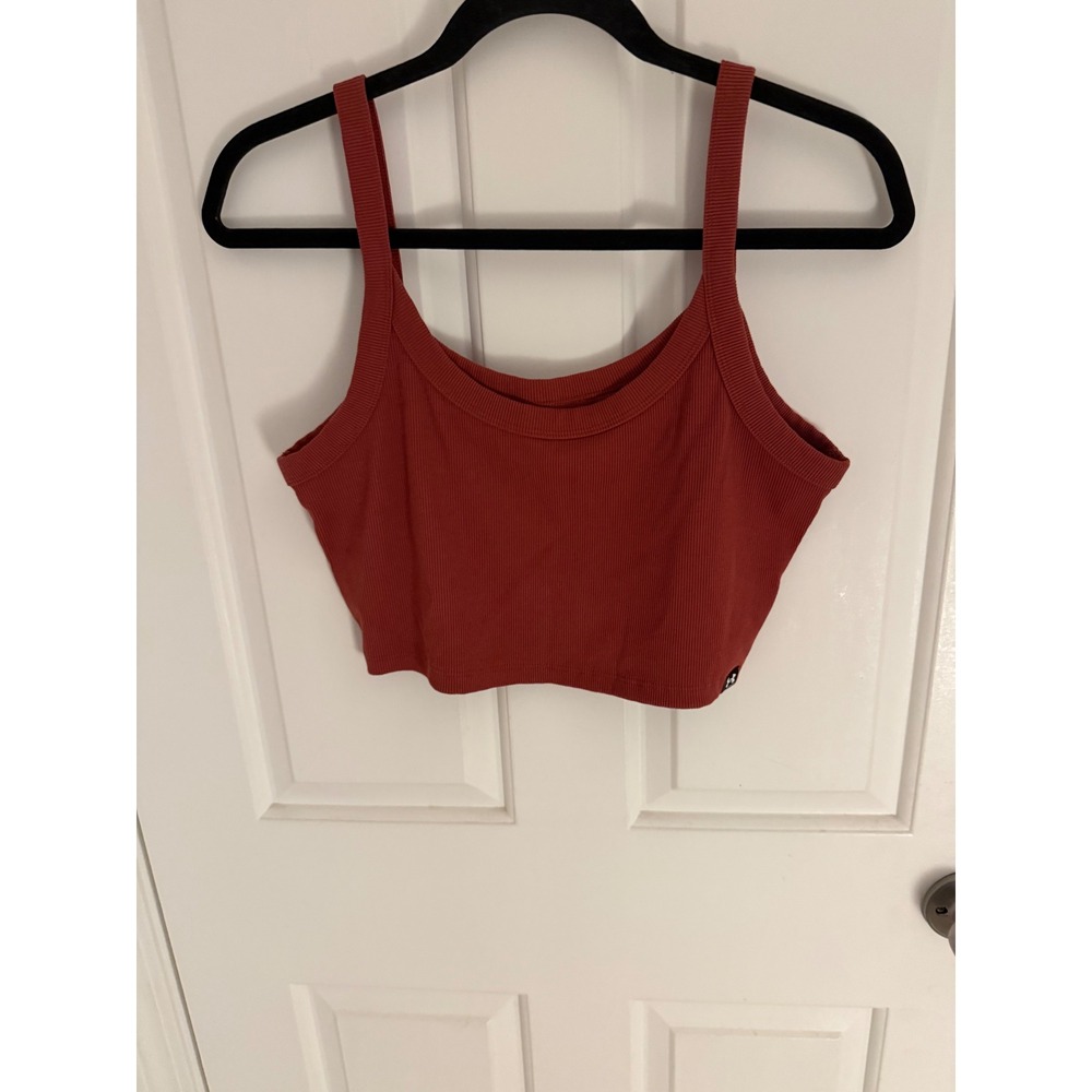 Under Armour Womens Ribbed Crop Tank Top Rust Red XL Fitted Athleisure